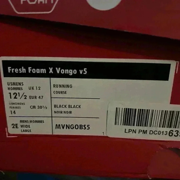 New Balance Fresh Foam X Vongo V5 2E Wide NB Black White Men Running Men 12.5 - Picture 7 of 7